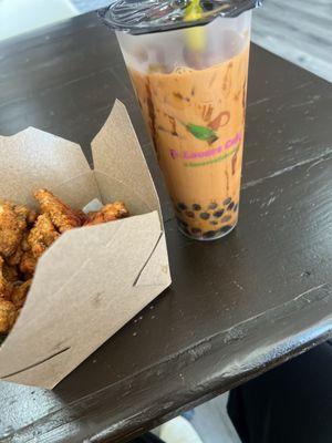 Popcorn chicken & Tiger Thai Tea