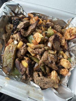 Steak and shrimp fajitas