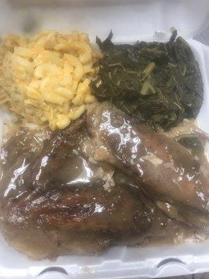 Turkey wings with gravy,  collard green and Mac- cheese