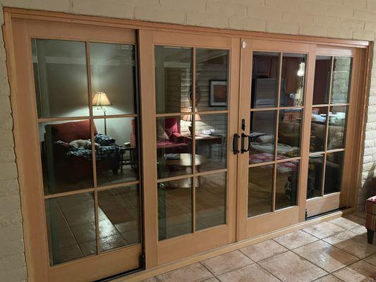 Douglas Fir interior of den sliding doors