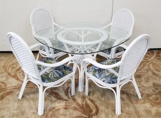 New Stanley rattan & glass table with 4 chairs (choice of fabrics)