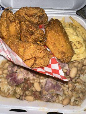 White beans + fried chicken