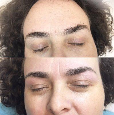 Brows before and after by  Brooke Gellici @beautiqueskinstudio.