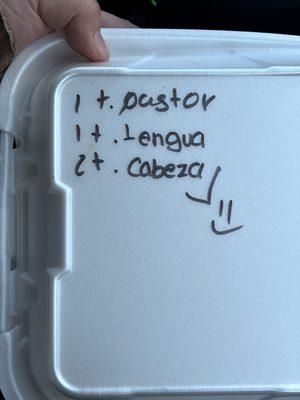 They labeled the box for me! Helpful bc we got lots of diff tacos