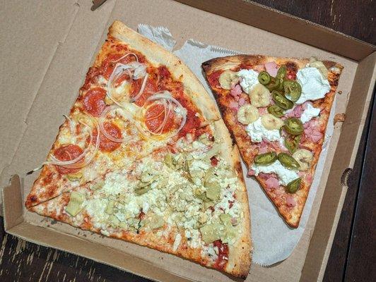 Slice 1: pepperoni & onion Slice 2: feta, artichoke, garlic Slice 3: Cuban | Instagram: @telephonesmoothie