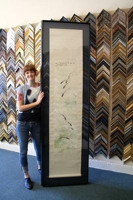 Zoe standing proudly by the 96" shadow boxed Japanese scroll... Amazing!!