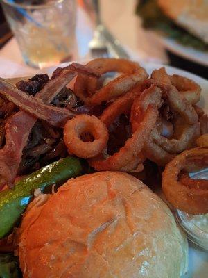 Burger and onion rings