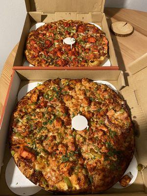 Butter chicken and tandoor chicken pizzas