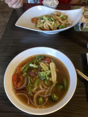 Chicken and broccoli; vegetable pho