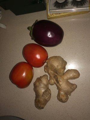 Tomato's ginger and mini eggplant