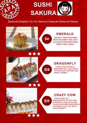 Seasonal Delights! Try Our Sakura's Featured Seasonal Dishes!