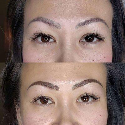 PMU Brow Touch-up on someone elses work. Corrected the strokes and color corrected then added shading.