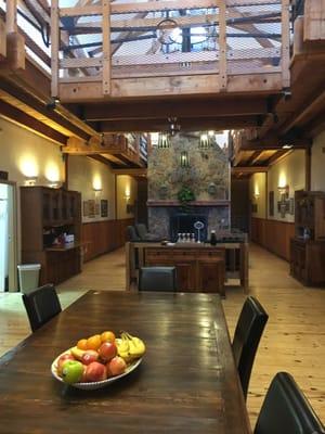 the lobby before happy hour (they put out wine and a small snack platter for guests starting at 5pm)