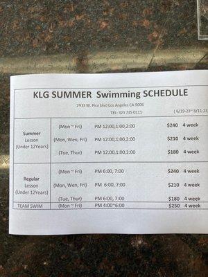 2023 Summer  Swimming Program