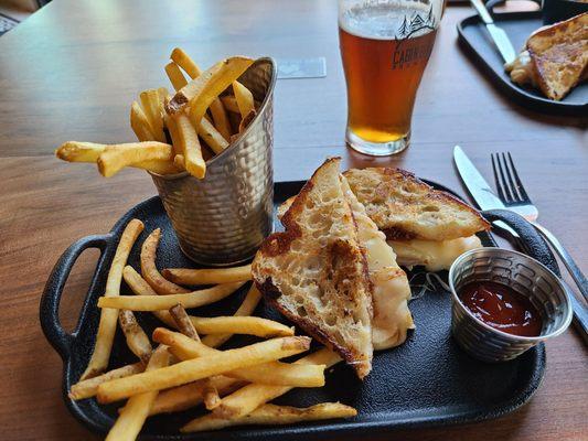 Upside-Down Grilled Cheese, fries and Kilkenny's Irish Red