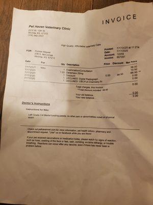 Copy of the invoice, I sure as hell did DECLINE being charged for something they should have been more then willing to do