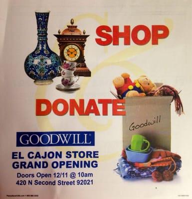 The El Cajon Goodwill store opened for business on 12-11-2014.