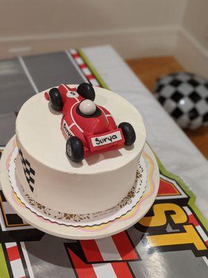 Fondant  Race Car on butter cream checkered Cake