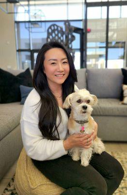 Dr. Rhee and her beloved fur-baby, Maple.