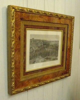 Example of a "stacked" frame. Five different frames were used for framing this antique engraving