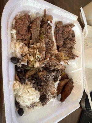 Ropa Vieja and black beans over rice