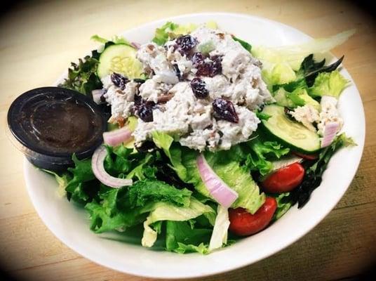 Why not stop in for our delicious salad with chicken salad, pecans, almonds, and craisins! Made to order and always fresh!