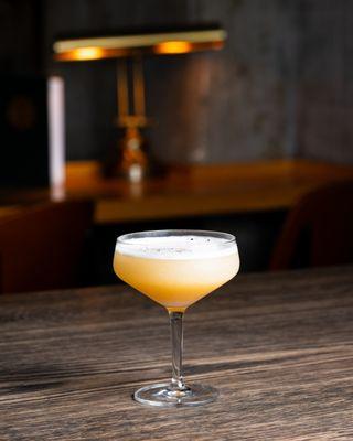 Early Bird cocktail - botanist gin, house made earl grey simple, egg whites, fresh pressed citrus