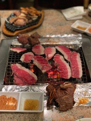 Pork belly, brisket, and Kalbi