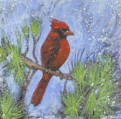 Snowy Cardinal by Sharye Marx