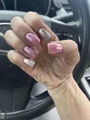 Pink chrome with glitter