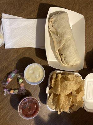 Bean burrito and nachos