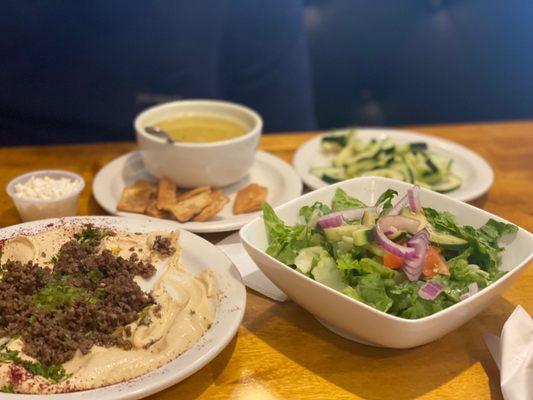 Lentil Soup Hummus with Lamb and beef