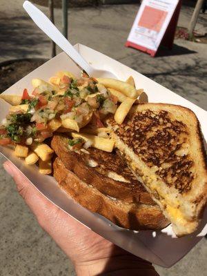 Asada grilled cheese and fries (fries come plain - I added the salsa).