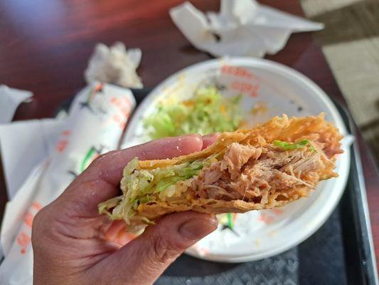 Inside the Crunchy Taco with Chicken - Taco Tuesday special ($2.85 as of 9/13/2022)