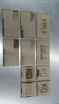 Laser etched business cards on chipboard