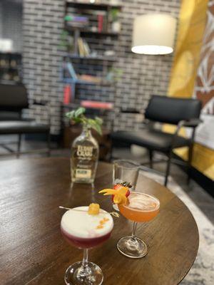 Lounge area. New York Sour and Strawberry Sidecar