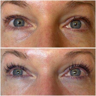 This is the before and after of a lash lift / lash tint.
Why wear mascara when you can get these results. It lasts from 6-8 weeks.