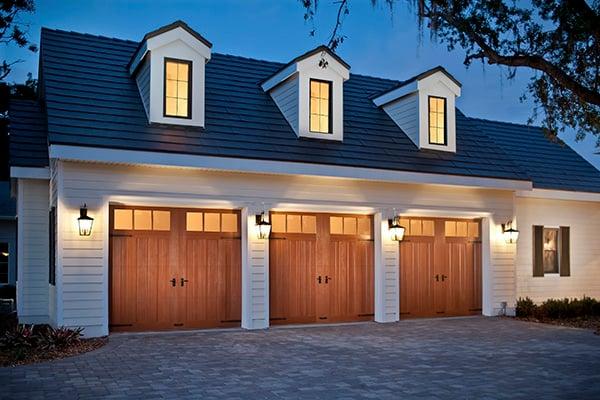 Clopay Canyon Ridge Collection
Faux wood carriage house style garage doors.