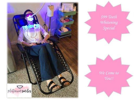 Lovely Client Enjoying her 45 Minutes Whitening Session. Book Now to enjoy our $99 special promo