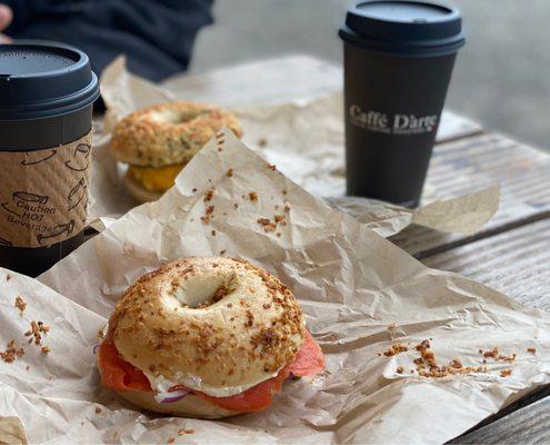 We were so in love with the taste of the sausage and egg breakfast bagel and the lox bagel that we decided to split both.