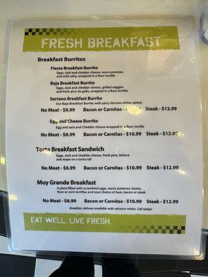 Breakfast menu