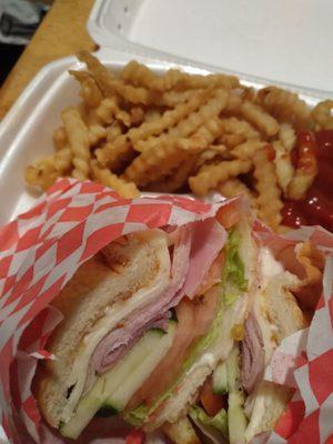 Ham/Turkey Sub with floppy Fries.