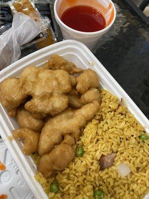 Sweet and Sour Chicken with pork fried rice