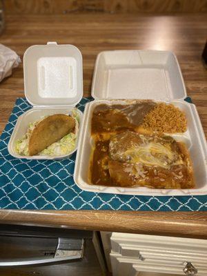 Beef taco and beef 1 Enchilada, 1 Chile Relleno and 1 Taco Combination