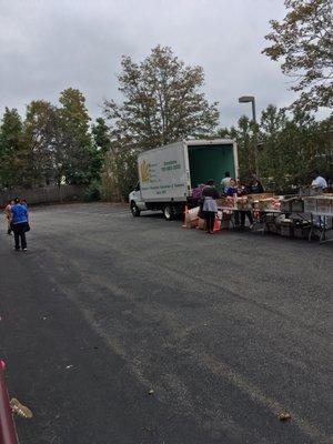 Volunteers setting up