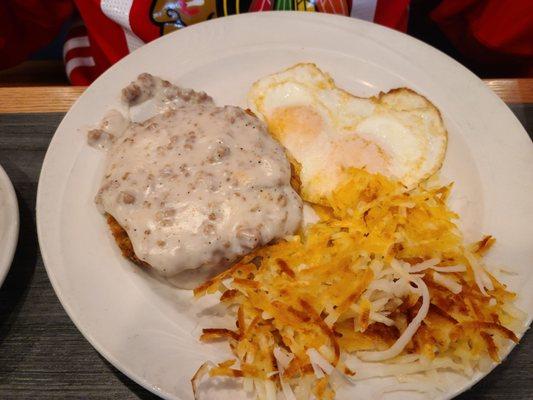 Country fried steak and eggs