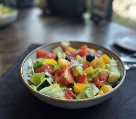 The chef salad is huge. Ask for Feta or Parmesan to jazz it up a little more.