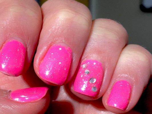 Pink with sparkles & rhinestones! Great job Jessica!