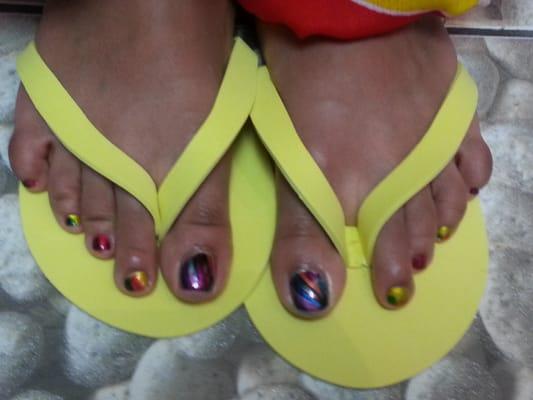 Watercolors nail art pedicure