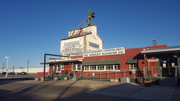 The historic Greeley Elevator Building which houses the Syntax Distillery and Cocktail Bar.